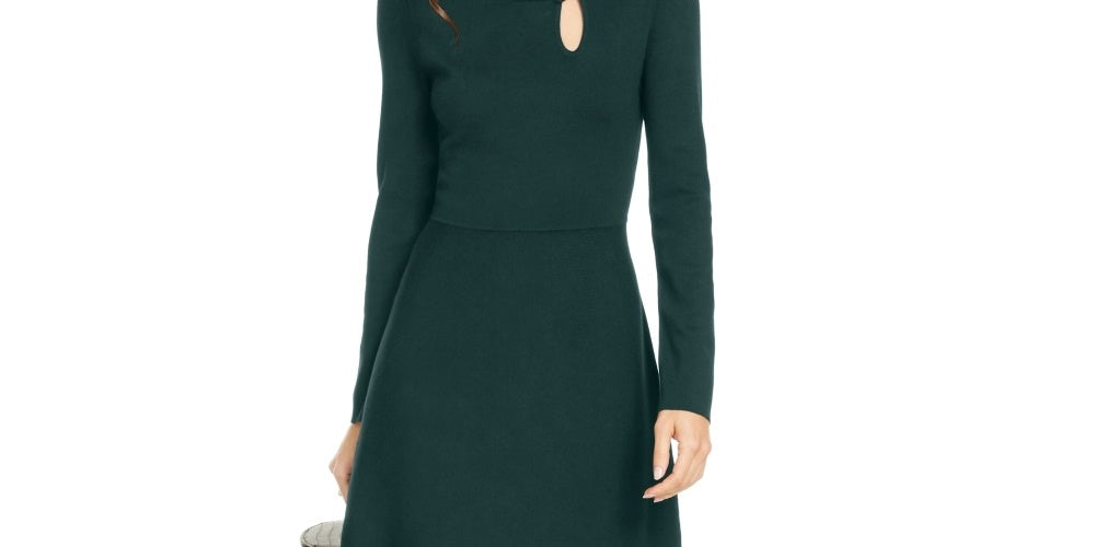 INC International Concepts Women's Asymmetrical Neck Sweater Dress Green Size X-Large