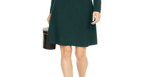 INC International Concepts Women's Asymmetrical Neck Sweater Dress Green Size X-Large