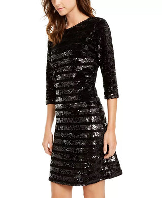 INC International Concepts Women's Petite Sequinned Velvet Sheath Dress Black Size Medium