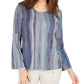 Style & Co Women's Striped Bell-Sleeve Top Purple Size Large