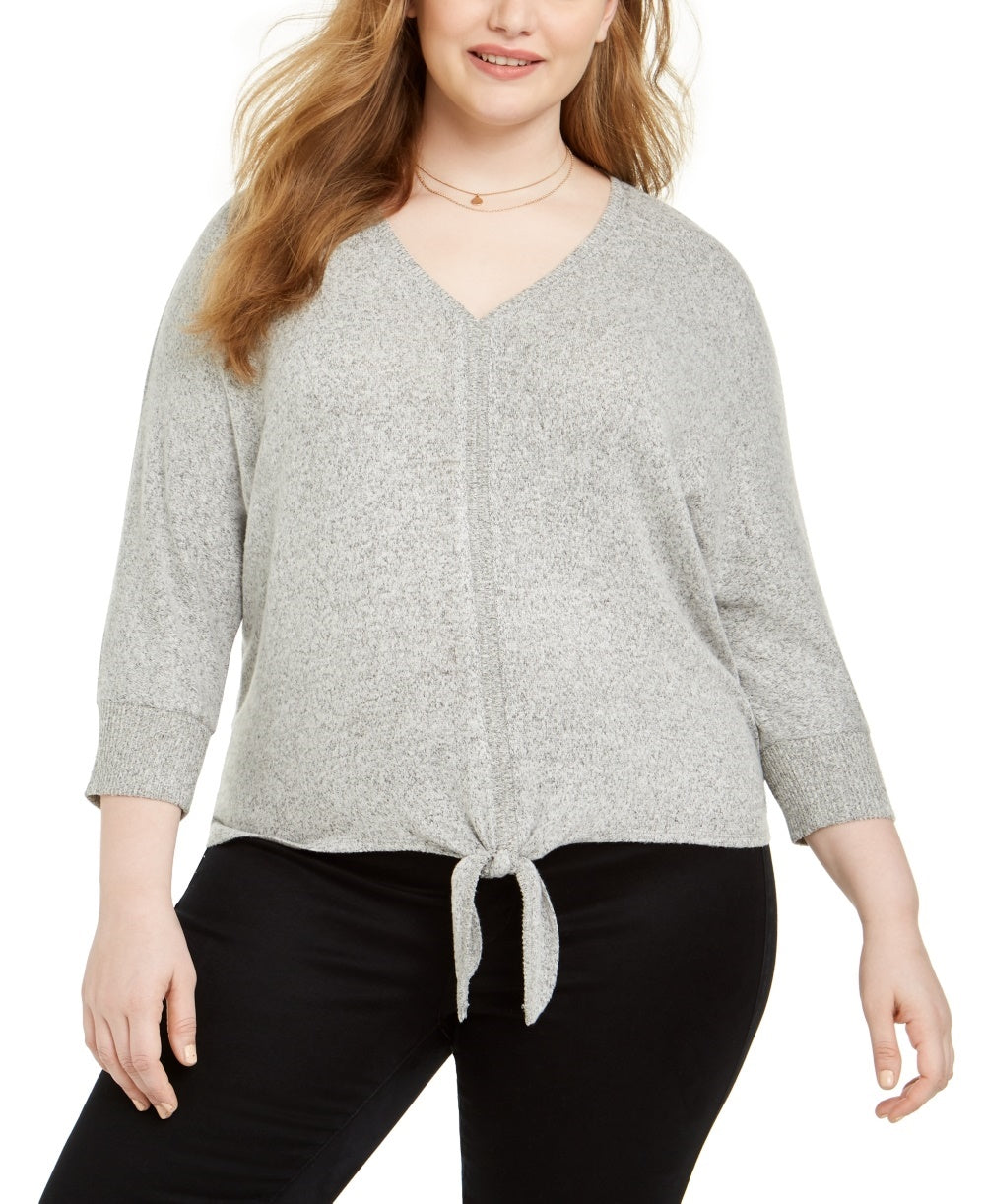 Style & Co Women's Plus Tie Hem Sweater Grey Size 1X