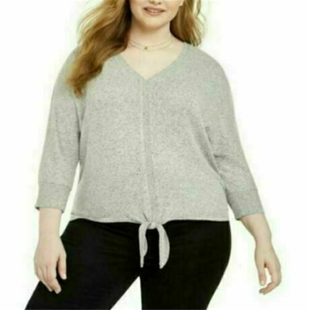 Style & Co Women's Tie Hem Sweater Grey Size 3X