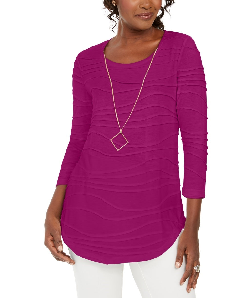 JM Collection Women's Wavy Textured Knit Top Pink Size XX-Large