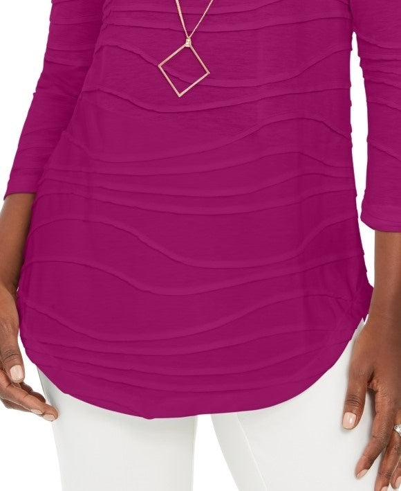 JM Collection Women's Wavy Textured Knit Top Pink Size XX-Large