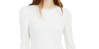 Bar III Women's Mesh Trim Puff Sleeve Top White Size Small