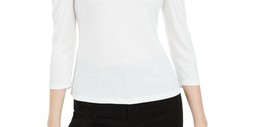 Bar III Women's Mesh Trim Puff Sleeve Top White Size Small