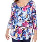 JM Collection Women's Ascension Flora Printed 3/4-Sleeve T-Shirt Blue Size Medium