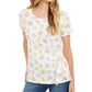 Style & Co Women's Printed Side Tie T-Shirt Yellow Size Small