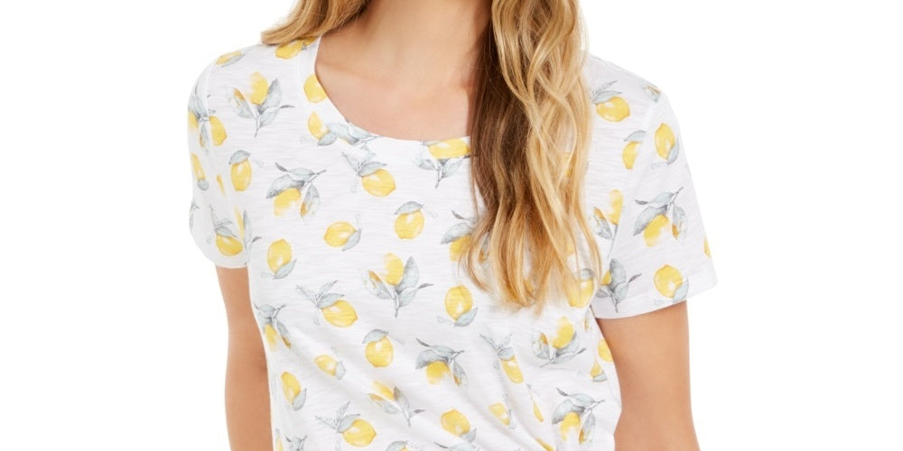Style & Co Women's Printed Side Tie T-Shirt Yellow Size Small