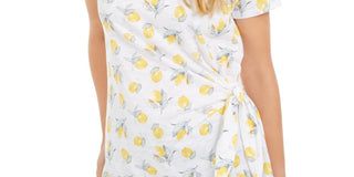 Style & Co Women's Printed Side Tie T-Shirt Yellow Size Small