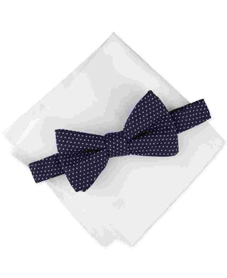 Alfani Men's Navy Pin Dot Pre-Tied Bow Tie And Pocket Square Sets Navy Size Regular