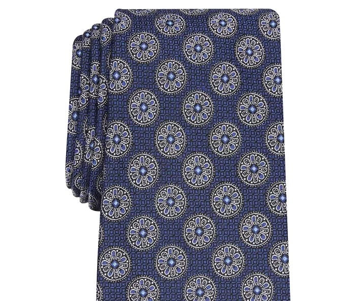 Tasso Elba Men's Medallion Silk Tie Navy Size Regular