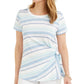 Style & Co Women's Striped Tie Side Top Blue Size Large