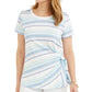 Style & Co Women's Striped Tie Side Top Blue Size Small