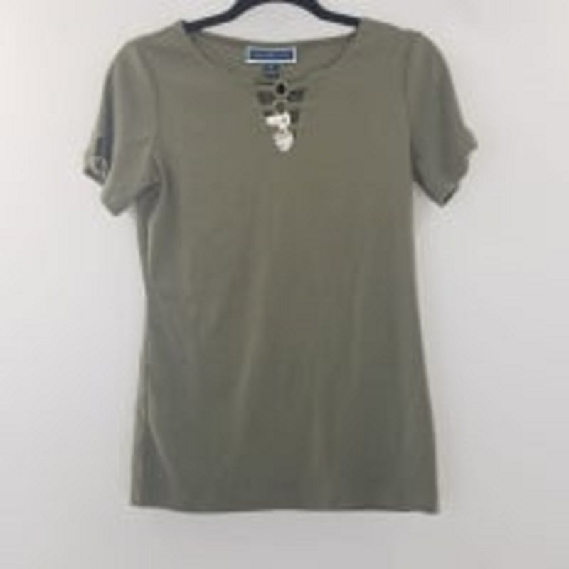 Karen Scott Women's Triple Ring Cutout Top Green Size XX-Large
