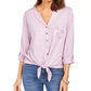 Style & Co Women's Eyelet Pocket Tie Front Top Purple Size Medium