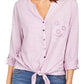 Style & Co Women's Eyelet Pocket Tie Front Top Purple Size Medium