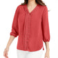JM Collection Women's Solid Studded Pleated Blouse Red Size Small