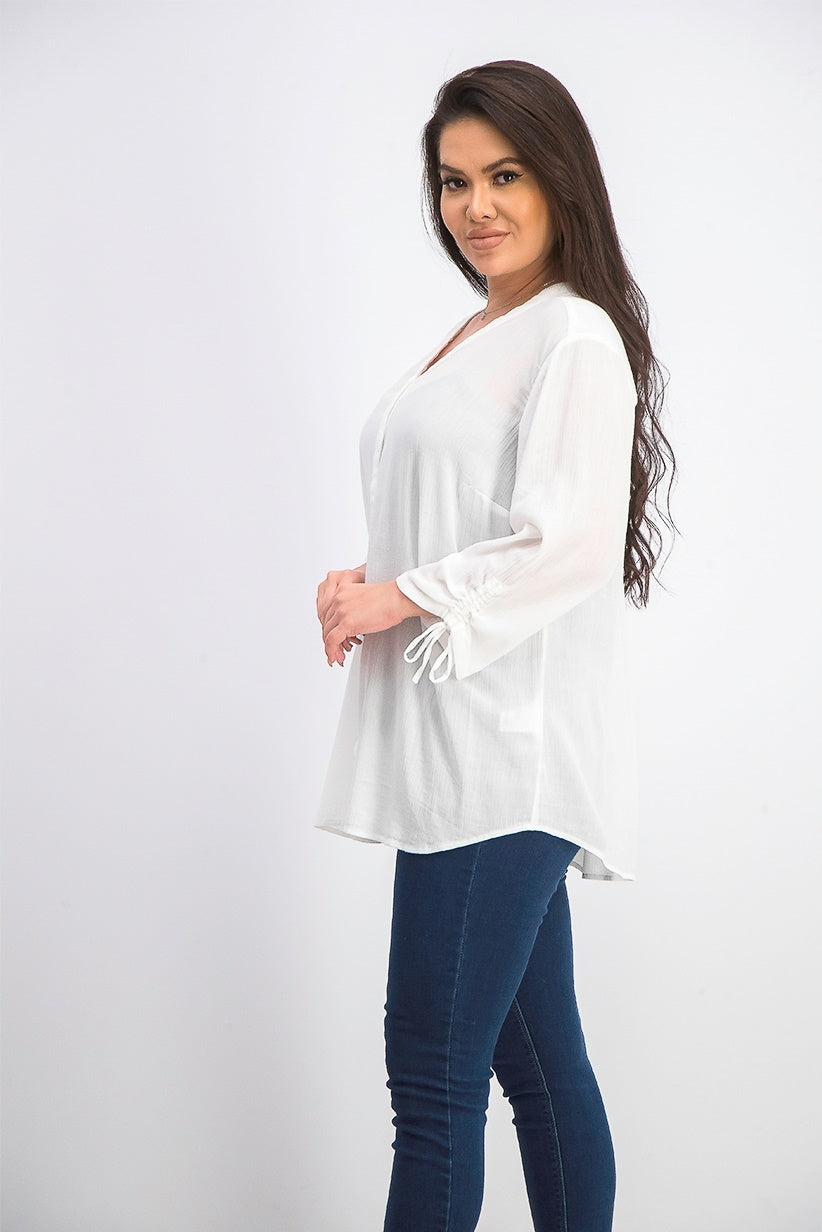 Charter Club Women's Gauzy Tie Sleeve Blouse White Size Medium