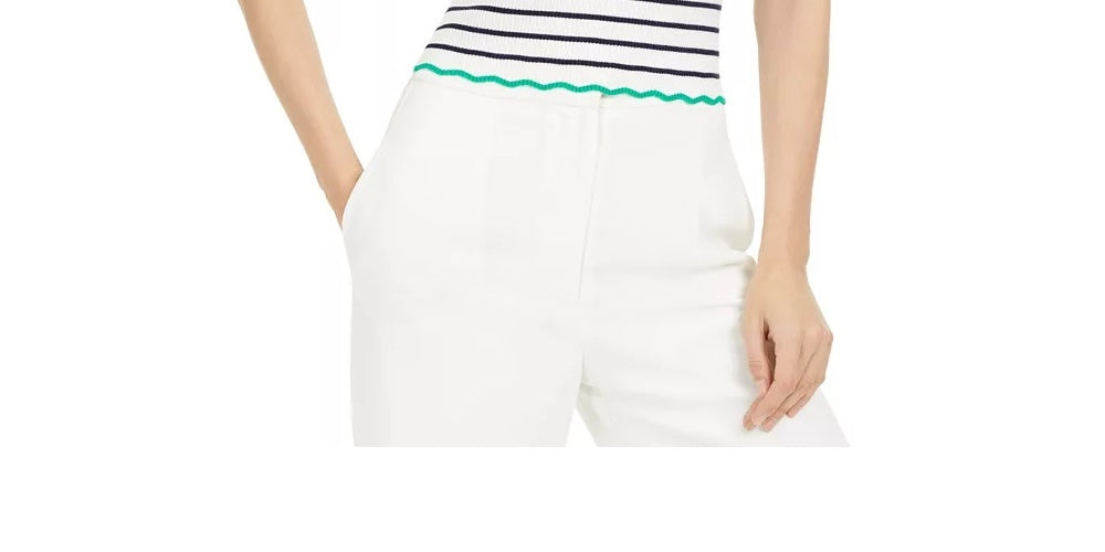 Maison Jules Women's Striped Crewneck Sweater White Size Large