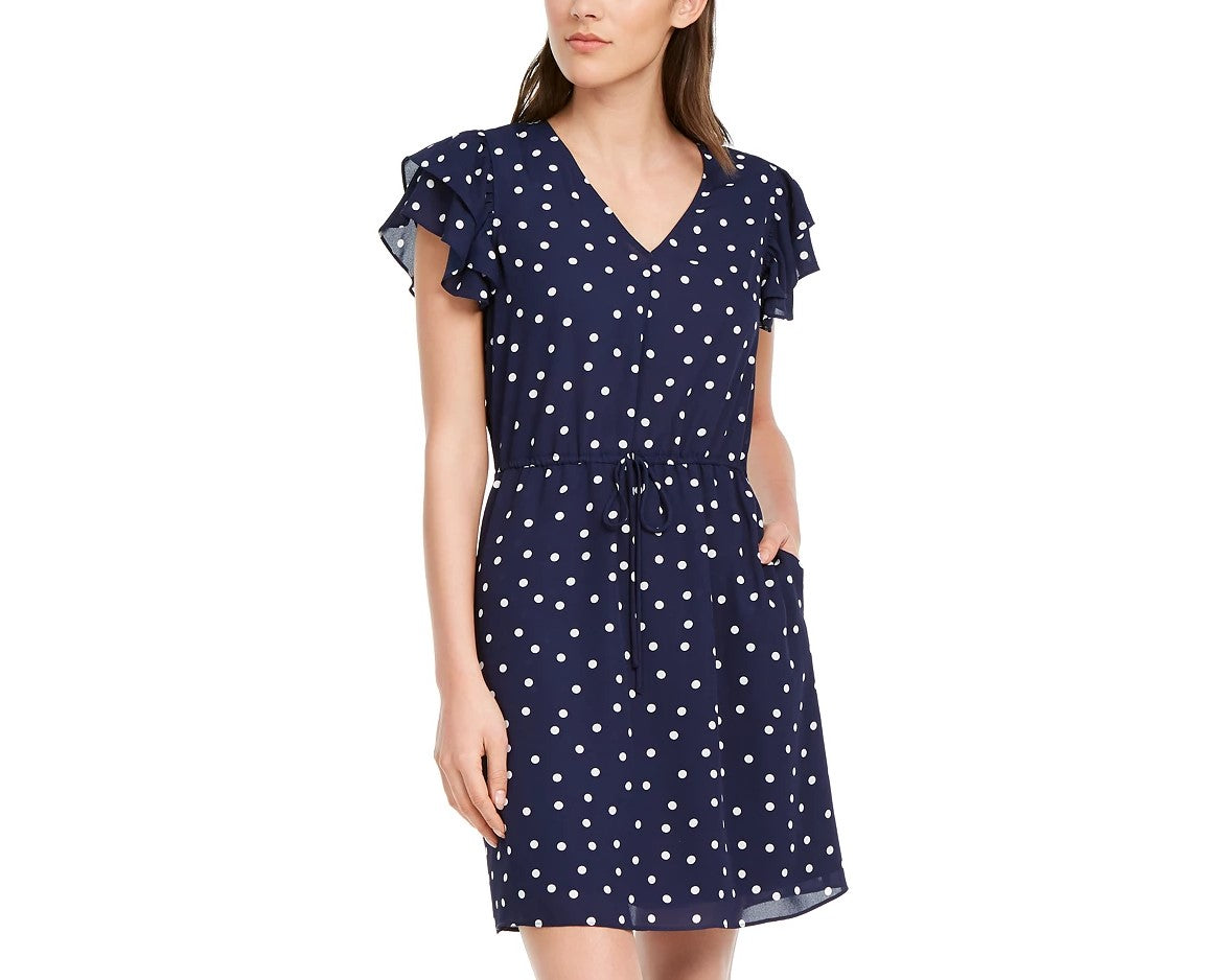 Maison Jules Women's Printed Flutter-Sleeve Dress Navy Size Medium