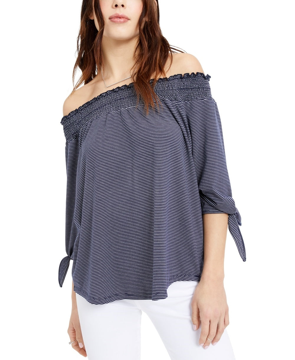 Maison Jules Women's Off-The-Shoulder Top  Navy Size Small