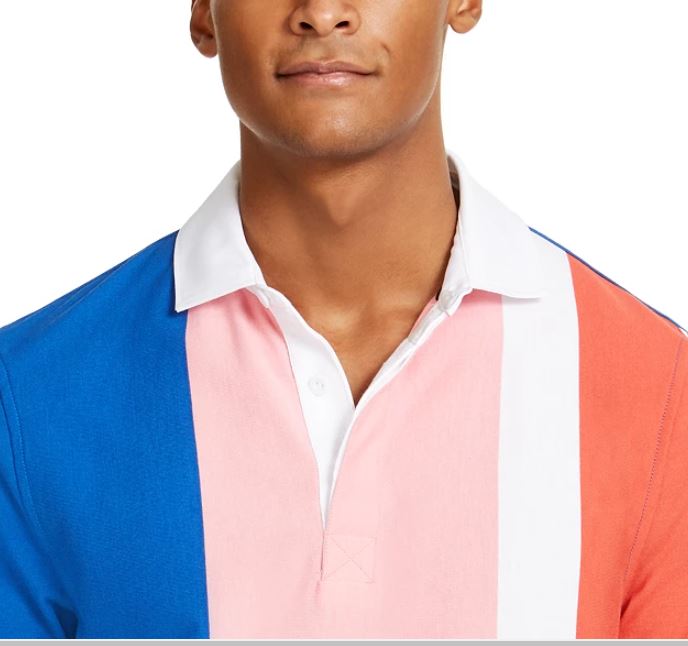 Club Room Men's Vertical Stripe Long Sleeve Rugby Shirt Pink Size X-Large