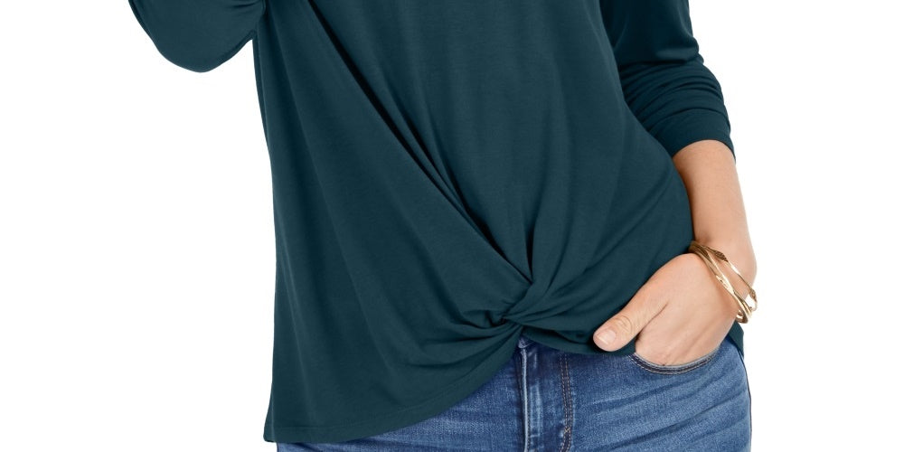 Style & Co Women's Twist-Front Top Green Size Small