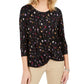 Style & Co Women's Floral Print Twist Front Top Black Size X-Small