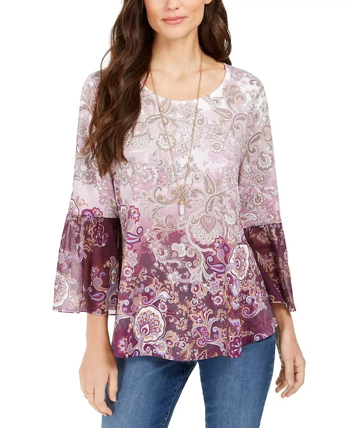 Style & Co Women's Printed Babydoll Tunic Purple Size Small