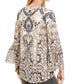 Style & Co Women's Printed Flutter-Sleeve Top  Navy Size Large