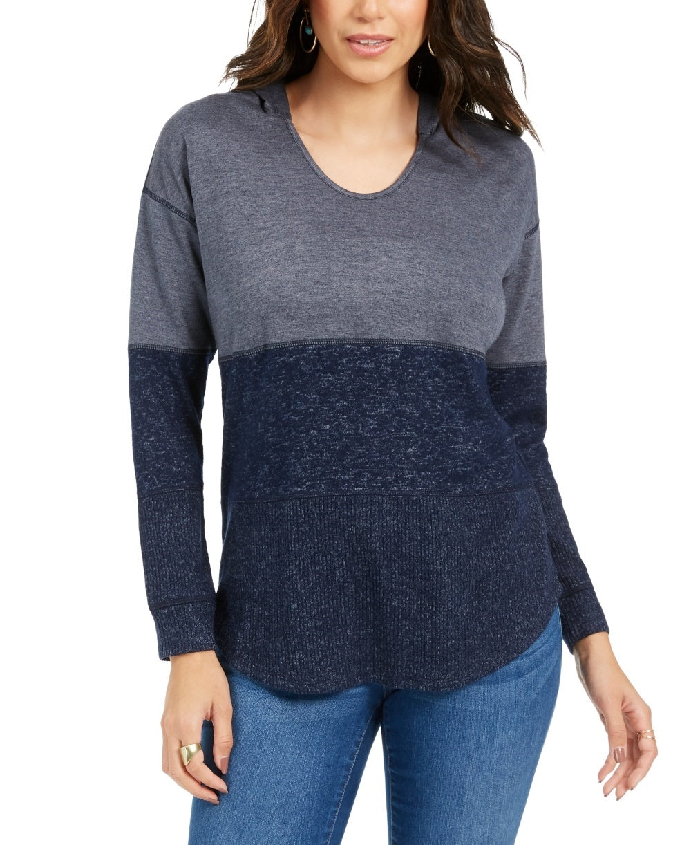 Style & Co Women's Colorblocked Hoodie Navy Size XX-Large