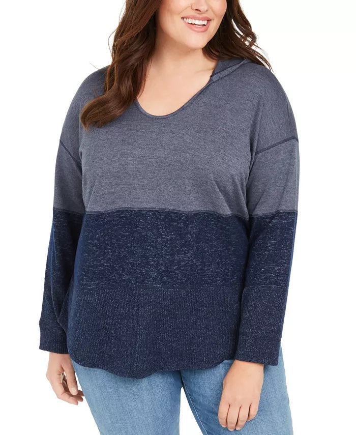 Style & Co Women's Plus Size Colorblocked Hoodie Blue Size 0X