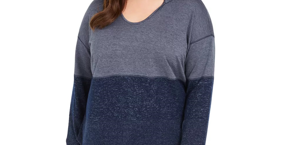 Style & Co Women's Plus Size Colorblocked Hoodie Blue Size 0X