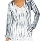 Style & Co Women's Tie Dyed Bubble Sleeve Peasant Top Black Size X-Small