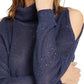 INC International Concepts Women's Sequin Cutout Turtleneck Sweater Navy Size XX-Large