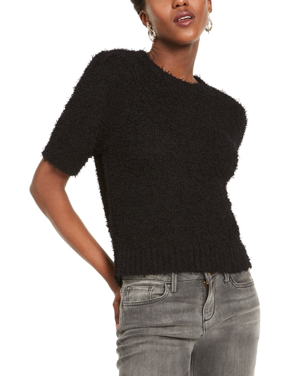 INC International Concepts Women's Short-Sleeve Puff Sweater Black Size Medium