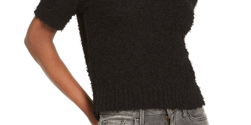 INC International Concepts Women's Short-Sleeve Puff Sweater Black Size Medium