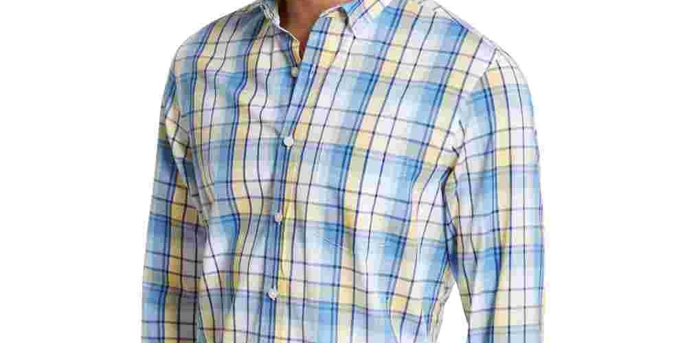 Club Room Men's Simon Moisture Wicking Plaid Button Down Shirt Yellow Size X-Large