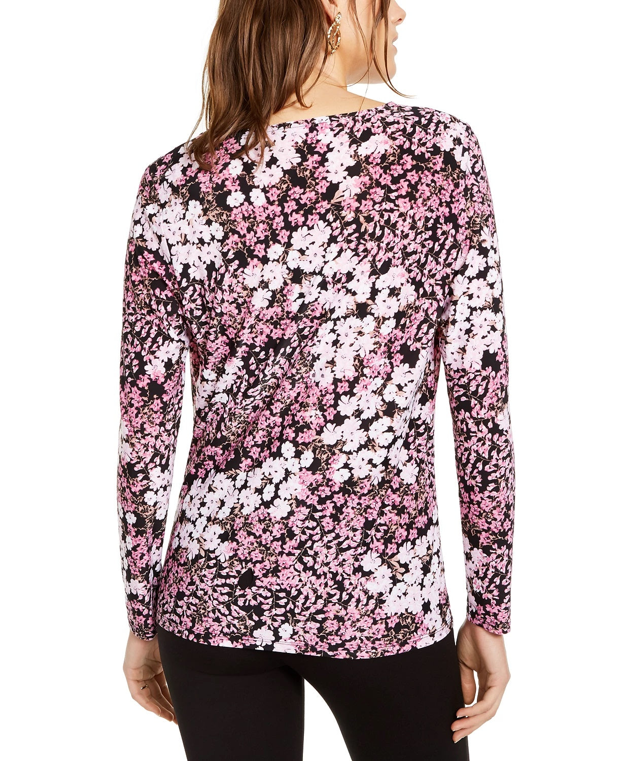 INC International Concepts Women's Floral Print Twist Front Top Black Size XX-Large