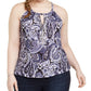 INC International Concepts Women's Plus Printed Keyhole-Cutout Embellished Halter Top Navy Size 3X