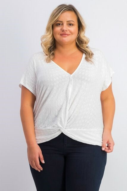 INC International Concepts Women's Plus Size Eyelet Twist-Front Top White Size 1X