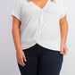 INC International Concepts Women's Plus Size Eyelet Twist-Front Top White Size 1X