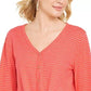 Style & Co Women's Striped Tie Front Top Orange Size Large