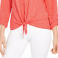 Style & Co Women's Striped Tie Front Top Orange Size Large