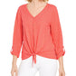 Style & Co Women's Striped Tie Front Top Orange Size Small