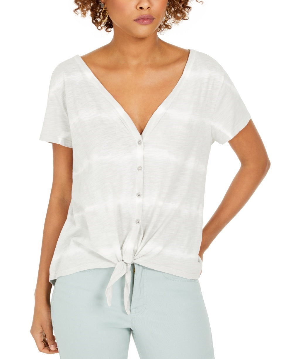 Style & Co Women's Tie Dye Tie Front Top Grey Size Large