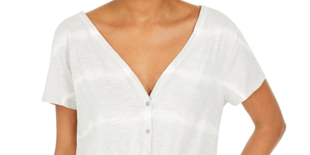 Style & Co Women's Tie Dye Tie Front Top Grey Size Large