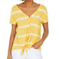 Style & Co Women's Tie Dye Tie Front Top Gold Size Large