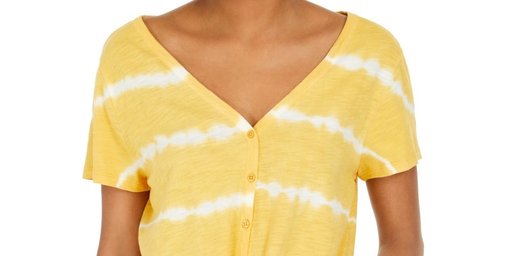 Style & Co Women's Tie Dye Tie Front Top Gold Size XX-Large